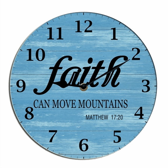 Kurmntregon Christian Wall Clock Faith Can Move Mountains Religious Bible Verse Jesus Inspirational Quote Scripture Battery Operated Non Ticking Living Room Wall Decor Round 10"