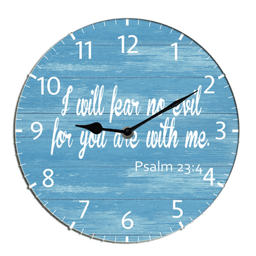 Kurmntregon Christian Wall Clock I Wil Fear No Evil For Your Are With Me Religious Bible Verse Jesus Inspirational Quote Scripture Wooden Non Ticking Clocks For Living Room Dec Round 10"