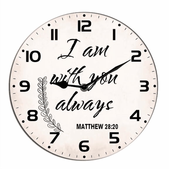 Kurmntregon Christian Wall Clock I Am Will Your Always Bible Verse Jesus Religious Inspirational Quote God Scripture Wooden Silent Non Ticking For Bedroom Living Room Round 10"