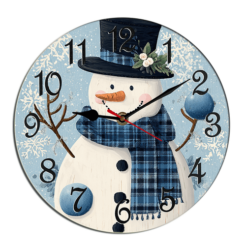 Kurmntregon Christmas Snowman Wall Clock Xmas Winter Snow Scenery Wooden Non Ticking Silent Quartz Bedroom Living Room Office Gym Kitchen Bathroom Patio Decor Decorative Clocks Round 10"