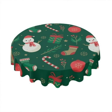 Kurmntregon Christmas Table Cloths Christmas Fruit Snowflake Gift Xmas Tablecloth Round 60inch Holiday Decorations Kitchen Dining Room Party Picnic Outdoor