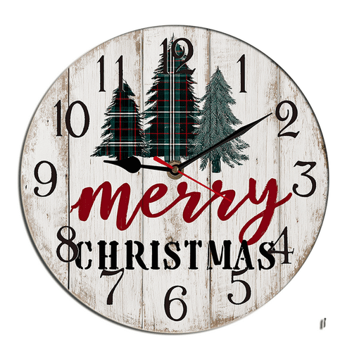 Kurmntregon Christmas Tree Wall Clock Xmas Winter Merry Wooden Clock For Living Room, Battery Operated Easy To Read Bedroom, Bathroom And Housewarming Seasonal Round 10"