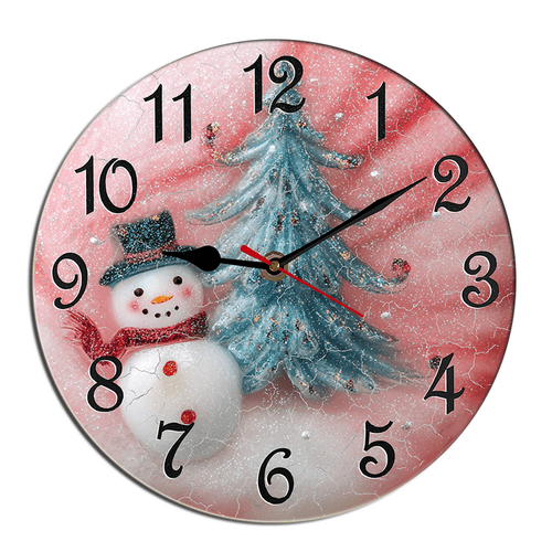 Kurmntregon Christmas Wall Clock Snowman Christmas Tree Winter Xmas Present Silent Non Ticking Battery Operated Rustic Farmhouse Clocks Decorative For Living Room Bedroom Office Round 10"