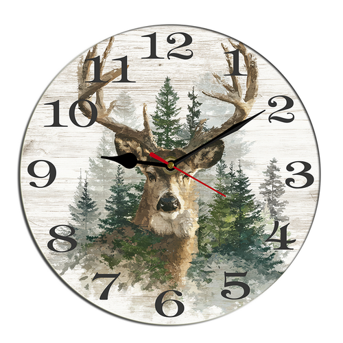 Kurmntregon Christmas Winter Deer Wall Clock Xmas Snowy Forest Holiday ...