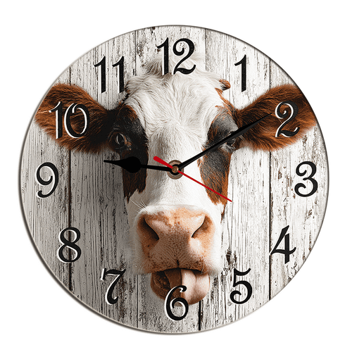 Kurmntregon Cow Wall Clock Farm Cow Animal Wooden Decorative Silent Non Ticking Battery Operated Wood Clock For Bedroom Bathroom Living Room Office School Kitchen Round 12"