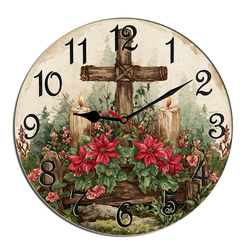 Kurmntregon Cross Christian Faith Wall Clock Bible Jesus God Holiday Party Wooden Silent Non Ticking Decorative Clock For Living Room, Kitchen, Home,Bathroom, Bedroom, Office Or School Round 10"