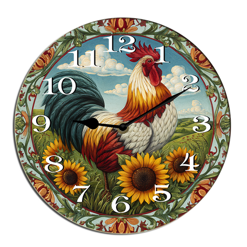 Kurmntregon Cute Rooster Wall Clock Chicken Kitchen Wooden Clock For Living Room, Battery Operated Easy To Read Bedroom, Bathroom And Kitchen Housewarming Seasonal Round 10"