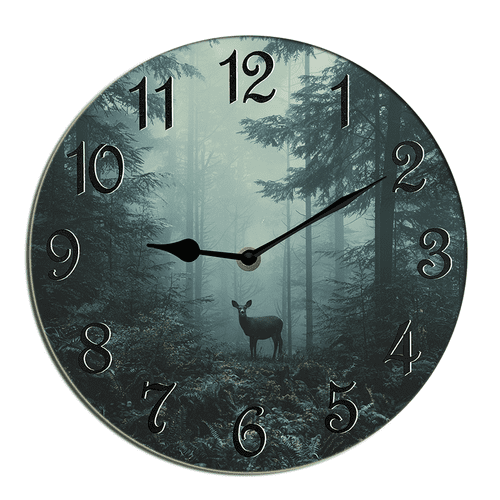 Kurmntregon Deer In The Foggy Forest Wall Clock Wild Forest Wooden Decorative Round 10" Silent Non Ticking Battery Operated Rustic Farmhouse Kitchen Clocks Decorative For Living Room Bedroom Office