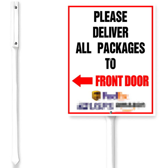 Kurmntregon Delivery Signs For Packages Sign With Stake Package Delivery Sign 6x4.6inch Delivery Instructions Outdoor Aluminium Yard Signs For Home, Office, Work Business Street Lawn Stake Kit