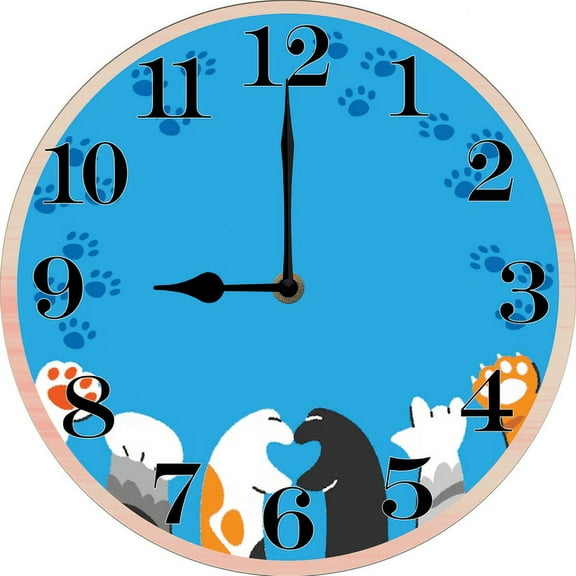Kurmntregon Dog Wall Clock Cute Cat Paw Print Wall Clock Wall Clock Silent Non Ticking Wall Clocks Decorative Wall Clock For Bedroom Kitchen Living Room Bathroom Round 10inch