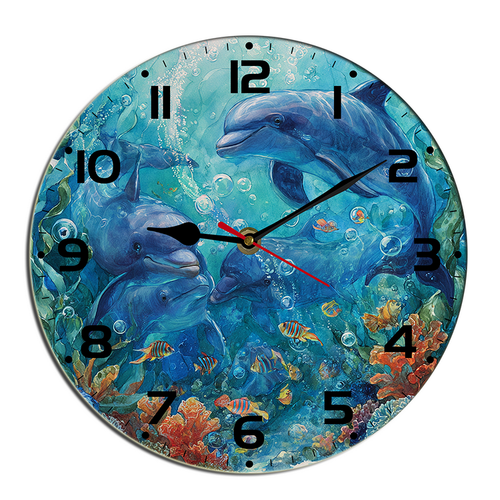 Kurmntregon Dolphin Wall Clock Coral Colorful Tropical Fish Under The ...