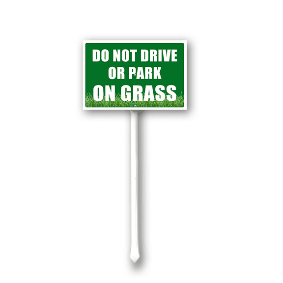 Kurmntregon Do Not Drive Or Park On Grass No Parking On Grass Sign With Stake Keep Off Grass Lawn Sign Dont Walk On Grass Lawn Sign Aluminum Metal 8x12" Outdoor Farm Decor 12.8" Tall Sign & Stake Kit