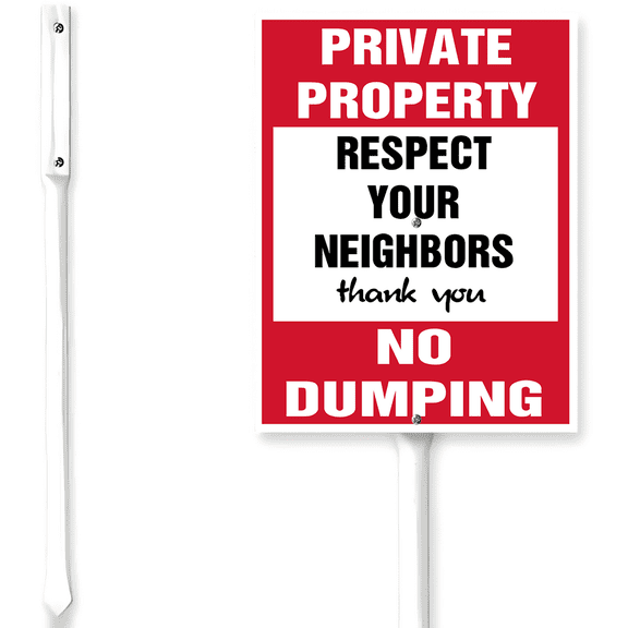 Kurmntregon No Dumping Sign With Stake No Dumping Yard Sign Private Property Sign Respect Your Neighbors 410 Aluminium Home Farm Zoo Garden Porch Neighbor Yard Decor Outside Outdoor Lawn