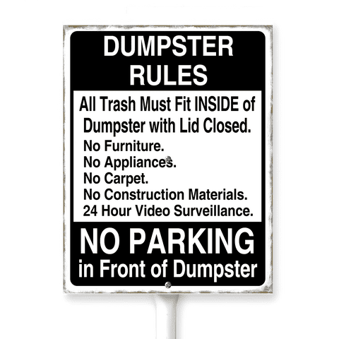 Kurmntregon Dumpster Rules No Parking In Front Dumpster Yard Sign With ...