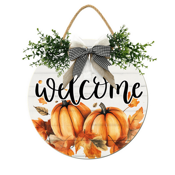 Kurmntregon Fall Porch Sign Pumpkin Fall Front Porch Sign Autumn Leaves Hanger For Outdoor Outside Porch, Seasonal Wreath Indoor Wall Hanging Decoration Seasonal Harvest Round 11"