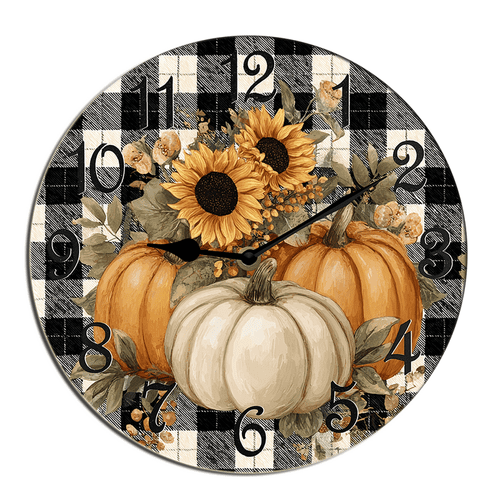 Kurmntregon Fall Pumpkin Sunflower Wall Clock Autumn Plaid Clock For ...