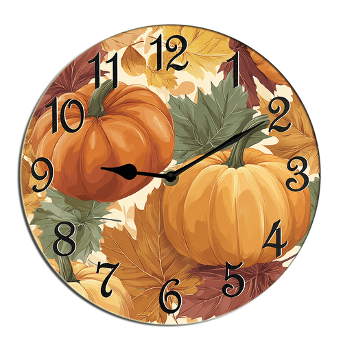 Kurmntregon Fall Pumpkins Wall Clock Autumn Harvest Wooden Decorative ...