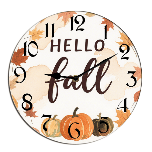 Kurmntregon Fall Wall Clock Autumn Pumpkin Leaves Thanksgiving Wooden Decorative Wooden Battery Operated Quartz Silent Hanging Clock For Bedroom Living Room Kitchen Coffee Bar Round 10"
