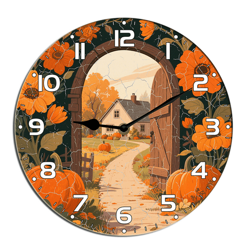 Kurmntregon Fall Wall Clock Autumn Pumpkin Sunflower Thanksgiving Silent Non Ticking Wooden Clocks Decorative Battery Operated For Bedroom Kitchen Living Room Bathroom Hanging Desk Art Round 10"