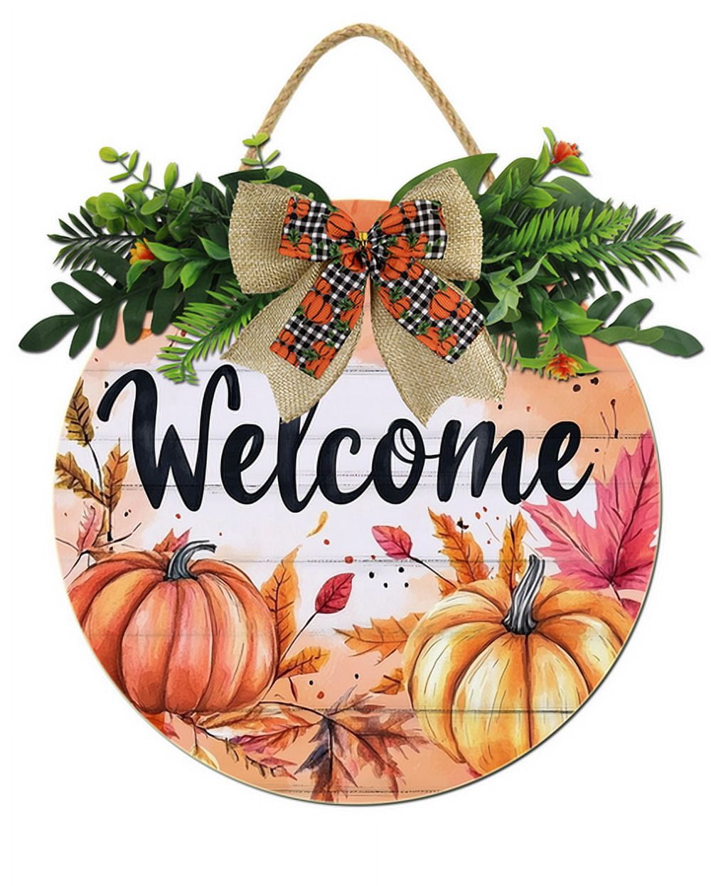 Kurmntregon Fall Welcome Sign Pumpkin Fall Door Signs Autumn Leaves ...