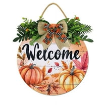 Kurmntregon Fall Welcome Sign Pumpkin Fall Door Signs Autumn Leaves Hanger Outdoor Outside Porch Decor, Autumn Wreath Indoor Wall Hanging Decoration Seasonal Harvest Round 12"