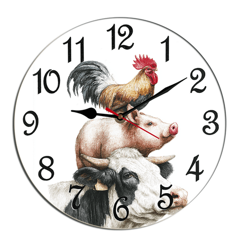 Kurmntregon Farm Animals Wall Clock Chicken Sheep Pig Wooden Silent Non Ticking Battery Operated Rustic Farmhouse Kitchen Clocks Decorative For Living Room Bedroom Office Round 10"