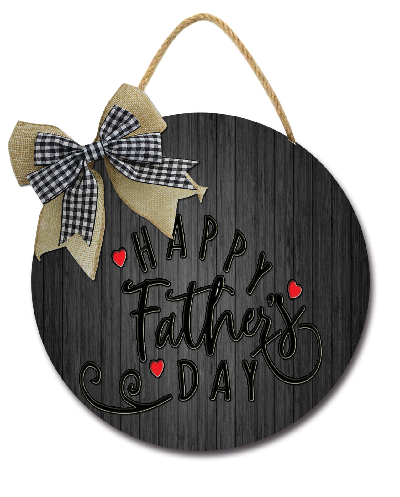 Happy Father's Day Welcome Sign - 11 Inch Round Wooden Plaque Wreath For Front Door Decor