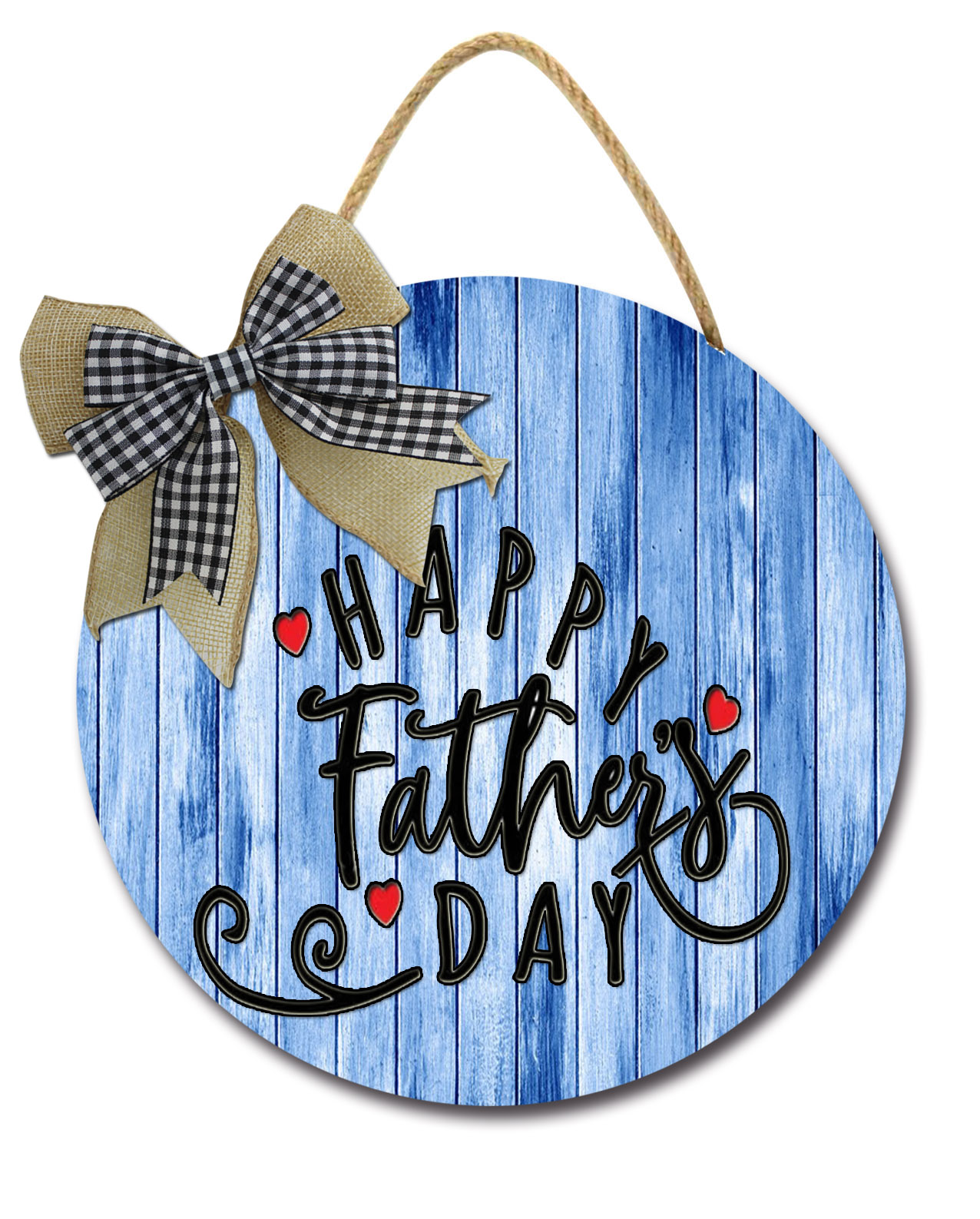 Happy Father's Day Welcome Sign - 11 Inch Round Wooden Plaque Wreath For Front Door Decor
