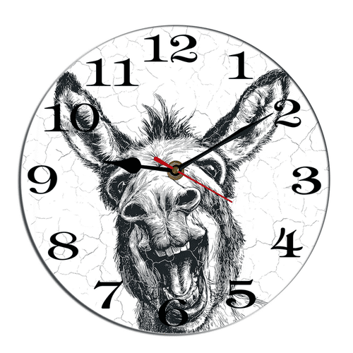 Kurmntregon Funny Donkey Wall Clock Farm Animal Wooden Kitchen Silent Non Ticking Battery Operated Rustic Farmhouse Clocks Decorative For Living Room Bedroom Office Shop Hotel Round 10"
