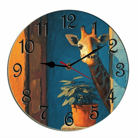 Kurmntregon Giraffe Wall Clock Animal Funny Bathroom Wooden Silent Non Ticking Battery Operated Rustic Farmhouse Kitchen Clocks Decorative For Living Room Bedroom Office Round 10"