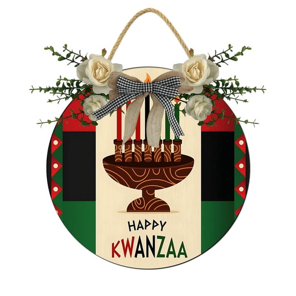 Kurmntregon Happy Kwanzaa Sign For Front Door Kwanzaa Decorations Rustic Wooden Kwanzaa Sign For Home Farmhouse African Heritage Holiday Party Decorations New Year Christmas Decor 12"
