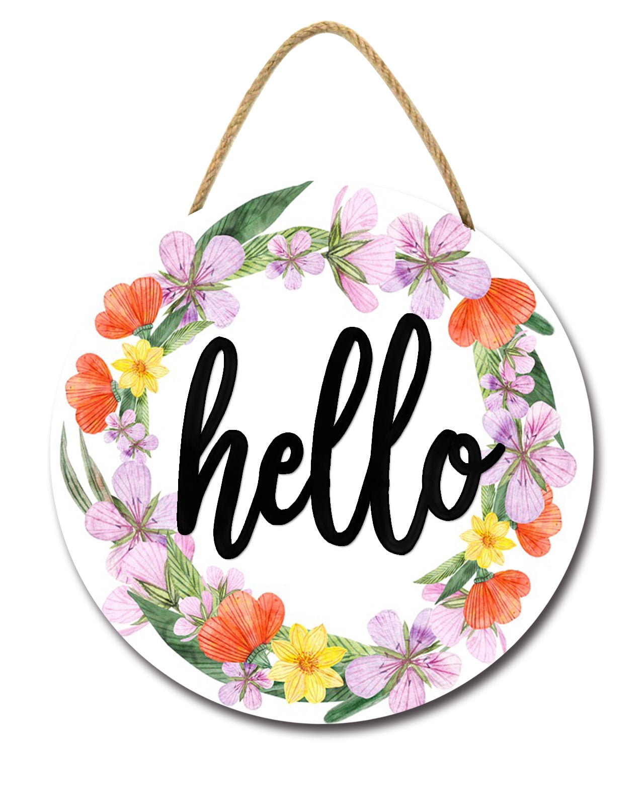 Kurmntregon Hello Sign For Front Door Wooden Hello Sign For Front Door ...