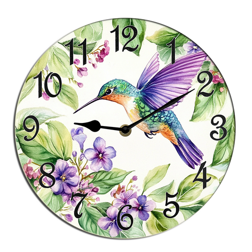 Kurmntregon Hummingbird Wall Clock Spring Floral Clock Silent Non Ticking Battery Operated Rustic Farmhouse Kitchen Clocks Decorative For Living Room Bedroom Office Shop Hotel Round 10"