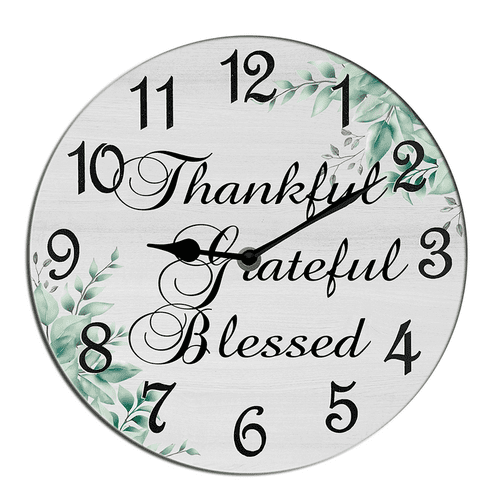 Kurmntregon Inspirational Wall Clock Thankful Grateful Blessed Motivational Sayings Quote Battery Operated Rustic Farmhouse Clocks Decorative For Living Room Bedroom Office Shop Hotel Round 10"