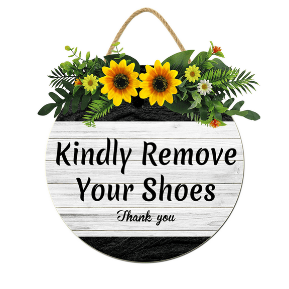 Kurmntregon Kindly Remove Your Shoes Front Door Sign Shoes Off No Shoes Wooden Door Hanger For Outdoor Indoor Window Wall Yard Home Decorations Round 11"