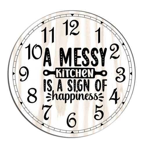 Kurmntregon Kitchen Wall Clock a Messy Kitchen Is a Sign Of Happiness Silent Non-Ticking Desk Clock Decorative For Living Room Home Office School Wall Decoration Shop Hotel Round 10"