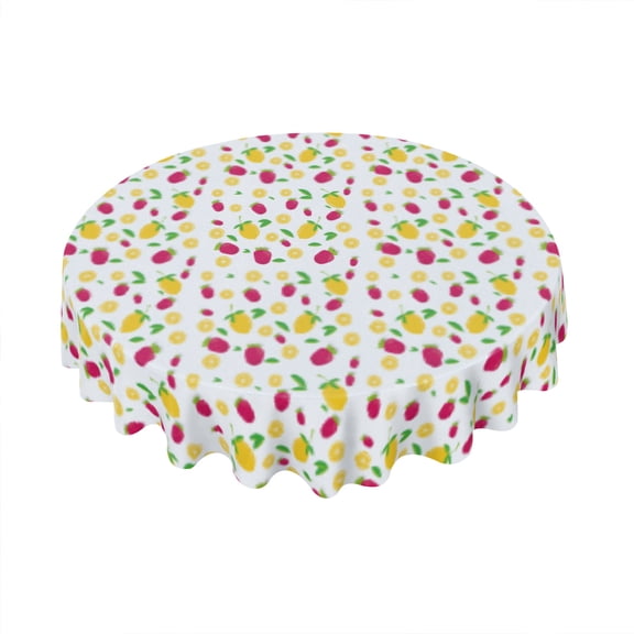 Kurmntregon Lemon Strawberry Table Cloth Summer Fruit Tablecloth 60in Round Washable Table Cover For Outdoor Camping Home Party Picnic Dinner Decor