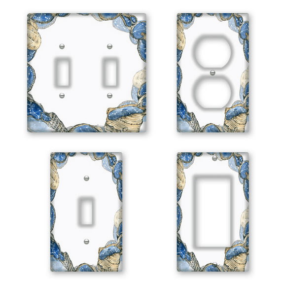 Kurmntregon Light Switch Cover Plate Decorative Marinestyle Frame Made Shells Seasonal Decorative Electrical Wall Plate Receptacle Switchplate Decorate Plug Cover For Bathroom Kitchen Standard Size
