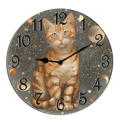 Kurmntregon Moon Star Cat Wall Clock Planetary Universe Wooden Silent ...
