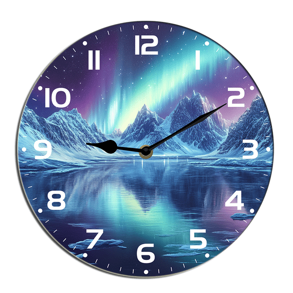 Kurmntregon Northern Lights Wall Clock Aurora Iceland For Kitchen Bathroom Silent Non Ticking Decorative Clock Battery Operated Home Office Living Room Decor Round 10"
