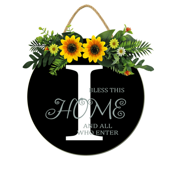 Kurmntregon Personalized Last Name Front Door Wreath Letter I Wooden Sunflower Bless This Home Family Name Welcome Rustic Farmhouse Spring Summer Fall Winter Housewarming Gift Round 12"