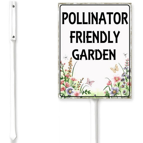Kurmntregon Pollinator Friendly Garden Yard Sign Garden Sign With Stake 8x12inch Rustproof Sturdy Aluminum Sign for Outdoor Lawn Grass Garden Wildflowers Decoration