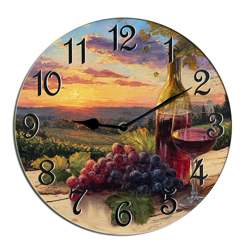 Kurmntregon Red Wine Glass Leaf Grapes Wall Clock Wooden Clock For Living Room, Battery Operated Easy To Read Bedroom, Bathroom And Kitchen Housewarming Seasonal Round 10"