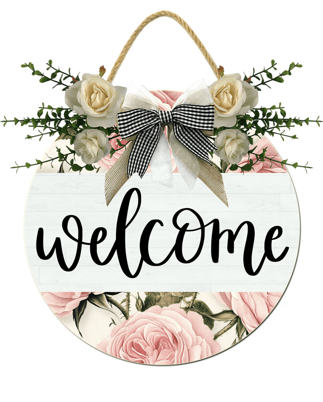 Kurmntregon Rose Welcome Front Door Sign Spring Welcome Porch Farmhouse ...