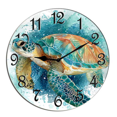 Kurmntregon Sea Turtle Wall Clock Underwater Scenery Wooden Silent Non ...