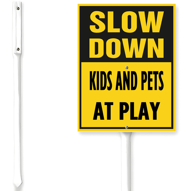 Slow Down Kids & Pets Sign - 4 Pack Double Sided 12x18 Inches - Corrugated Plastic With Stakes - View #5