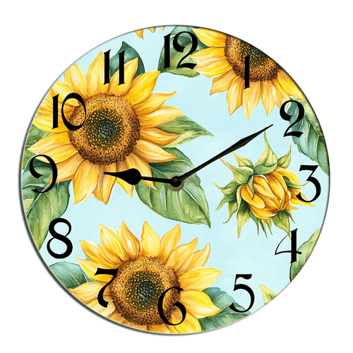 Kurmntregon Sunflower Wall Clock Summer Spring Floral Wooden Painted ...