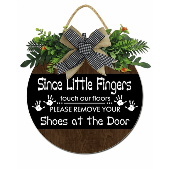 Kurmntregon Welcome Since Little Fingers Touch Our Floor Please Remove Your Shoes At The Door Sign Shoes Off Front Porch No Shoes Hanging Wall Art, Cute Decorative Wooden Home Decor 12"