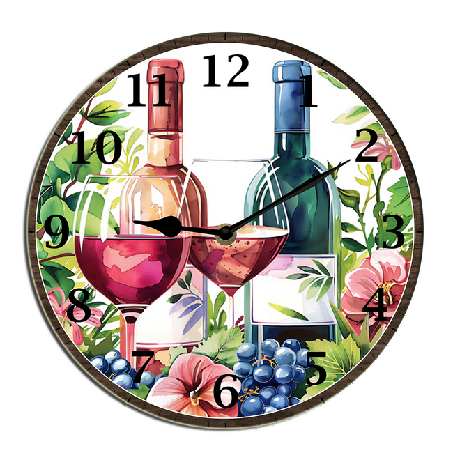 Kurmntregon Wine Wall Clock Winery Bar Decorative Wall Clock Wall Clock Art Hanging Clocks Silent Non-Ticking Wall Clock Battery Operated Home Decorative Wall Clocks Round 10inch