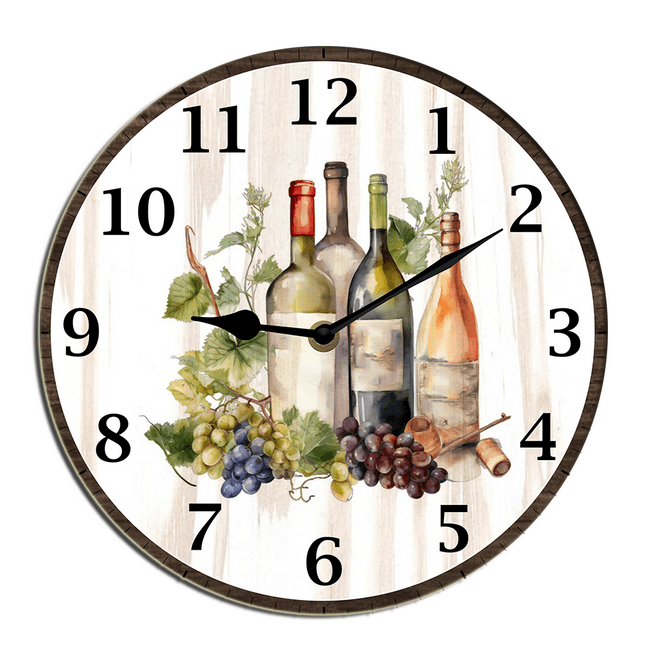 Kurmntregon Wine Wall Clock Winery Bar Decorative Wall Clock Wall Clock Non Ticking Silent Kitchen Clock Battery Operated Clocks For Living Room Bedroom Decor Round 10inch